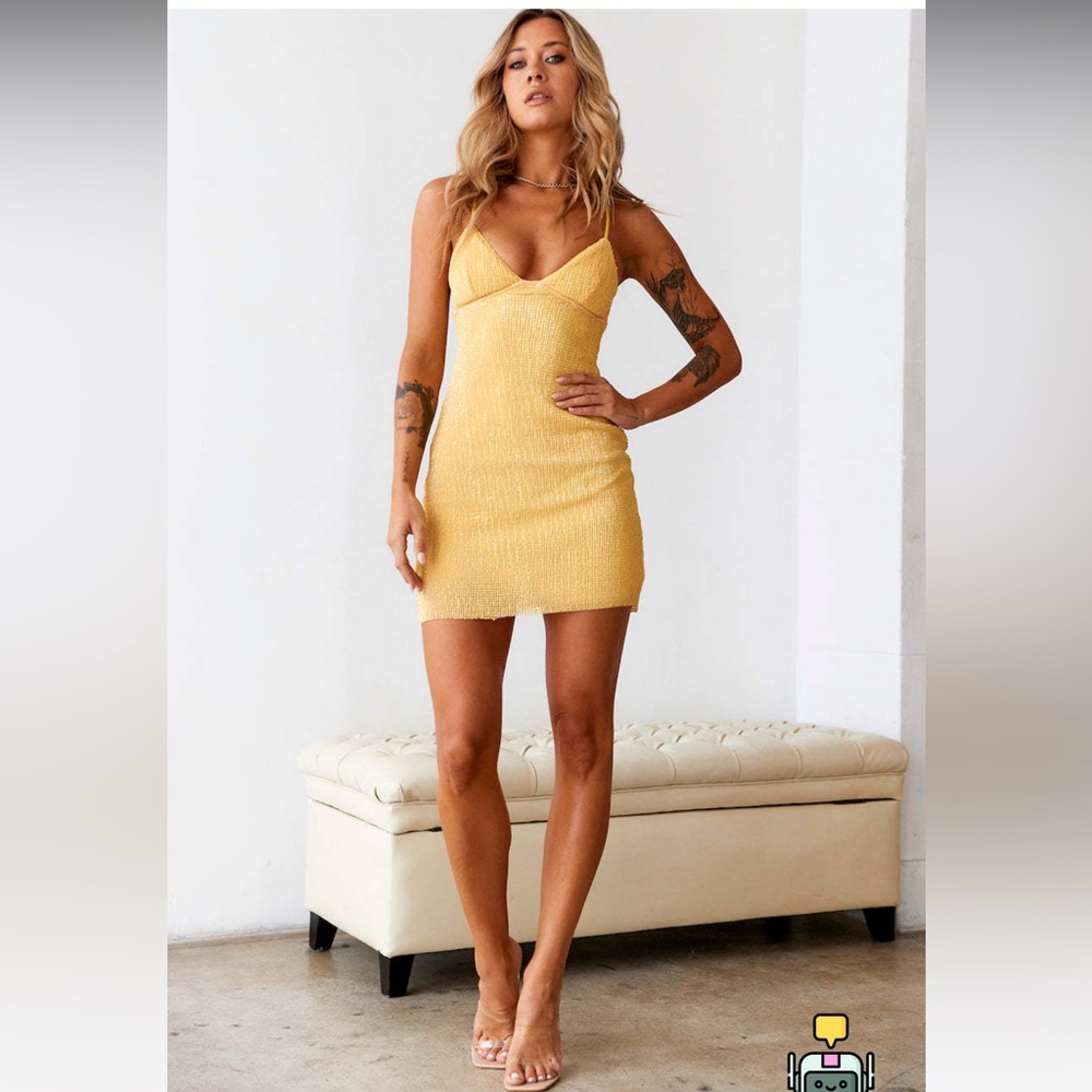 Hello Molly shimmer girl mini dress yellow, size small
